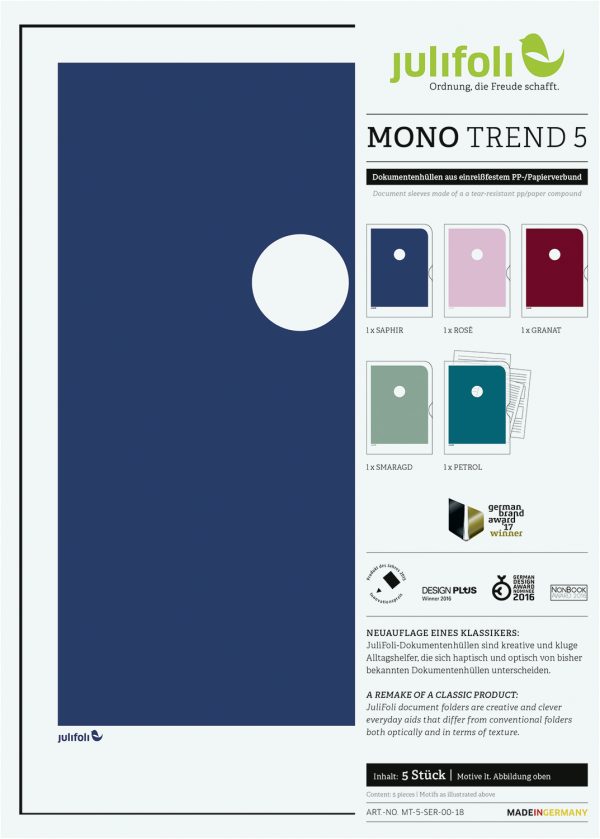 JuliFoli Mono Trend 5 saphir rose granat smaragd petrol